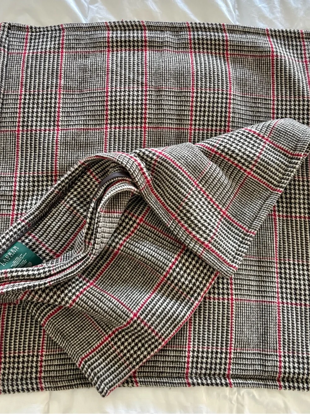 Ralph Lauren Black/Brown/Creme Houndstooth Plaid Wool Blend Pillow Covers PAIR